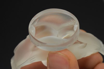 Lot 426 - Two Lalique paperweights - 'Preening sparrow' and 'Lovebirds'