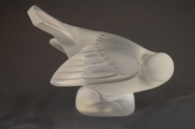 Lot 426 - Two Lalique paperweights - 'Preening sparrow' and 'Lovebirds'