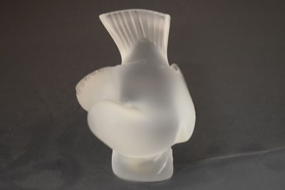 Lot 426 - Two Lalique paperweights - 'Preening sparrow' and 'Lovebirds'