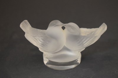 Lot 426 - Two Lalique paperweights - 'Preening sparrow' and 'Lovebirds'