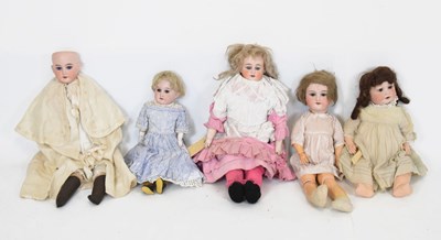 Lot 397 - Five early 20th Century bisque headed dolls by Armand Marseille and others