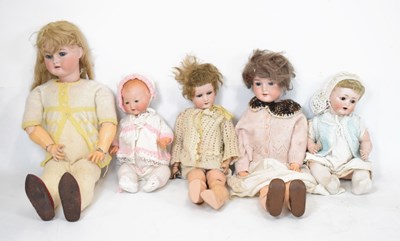 Lot 398 - Five early 20th Century bisque headed dolls