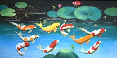 Lot 577 - Oil on canvas 'Koi Carp'