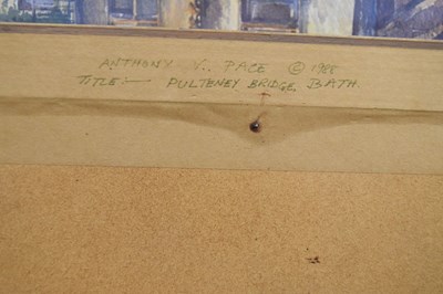 Lot 691 - Anthony V Pace (Bristol Savages) - Watercolour - ‘Pulteney Bridge, Bath’