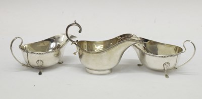 Lot 177 - Pair of George V silver sauceboats and silver plated example