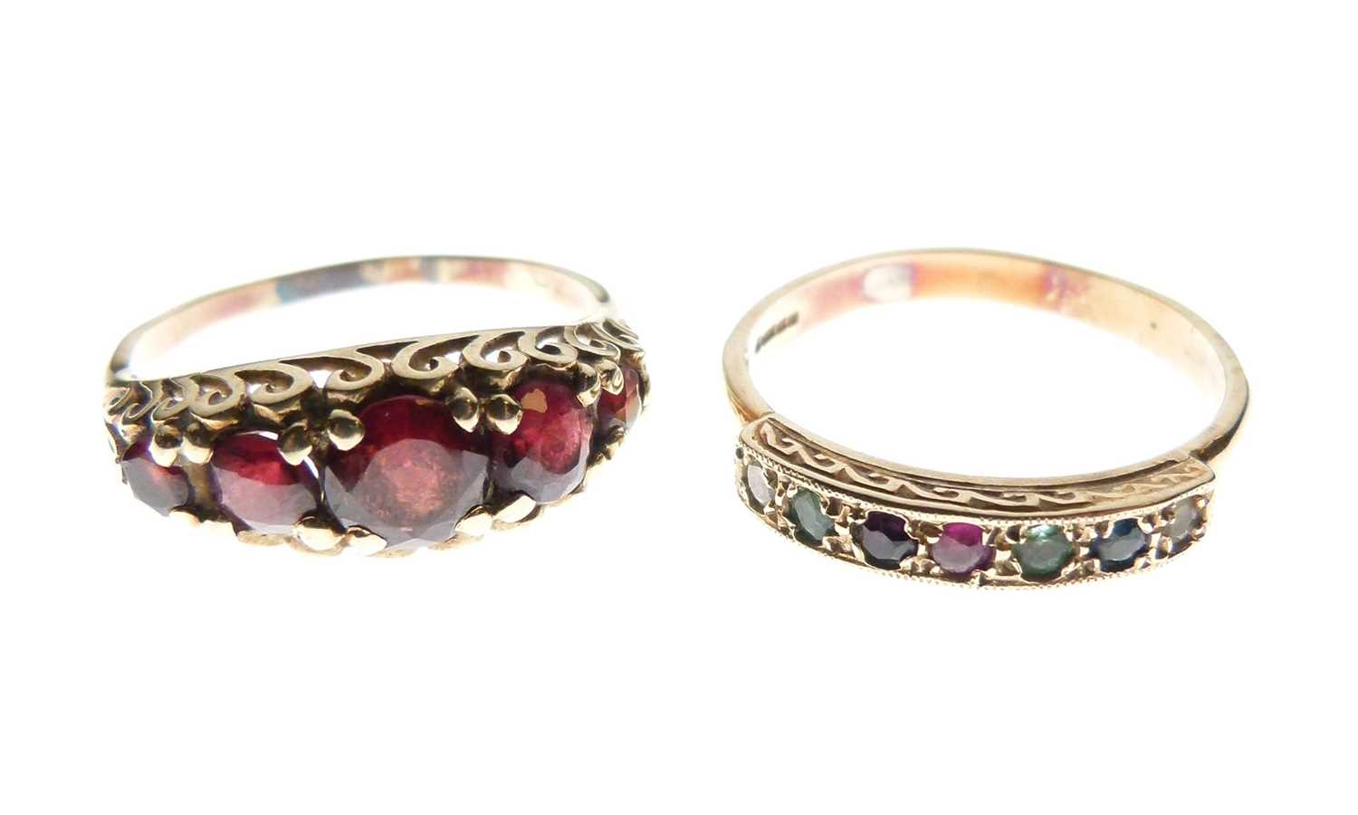 Lot 24 - Two 9ct gold dress rings set coloured stones