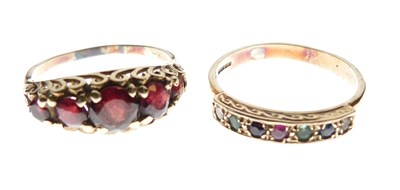 Lot 24 - Two 9ct gold dress rings set coloured stones