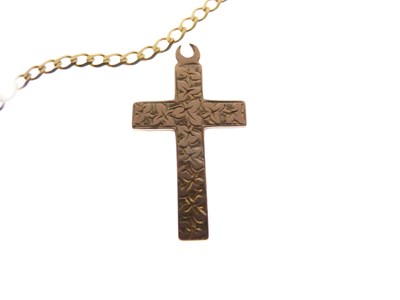 Lot 58 - Yellow metal curb-link necklace and 9ct gold crucifix