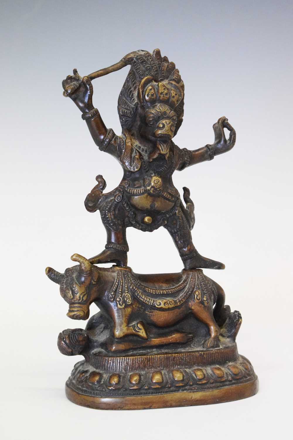 Lot 487 - Tibetan bronze figure, Yama Dharmaraja upon Nandi