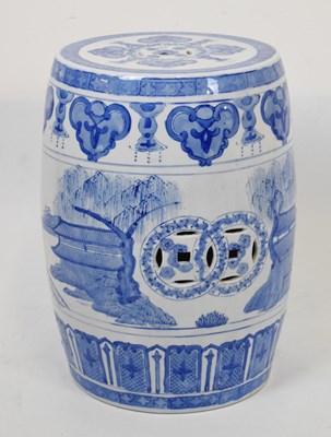 Lot 517 - Chinese blue and white barrel garden seat