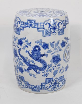 Lot 518 - Chinese blue and white barrel garden seat