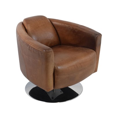 Lot 602 - Modern ‘Halo' tan leather swivel tub chair