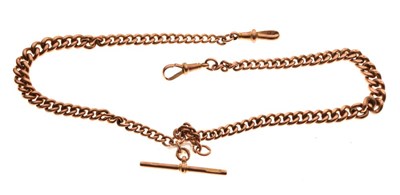 Lot 72 - 9ct rose gold Albert with graduated curb-link chain