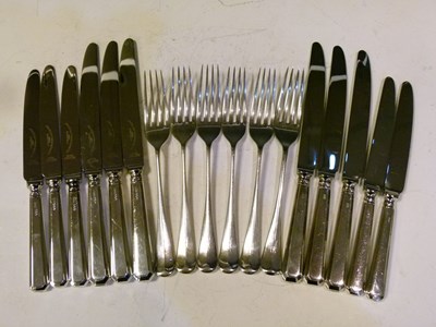 Lot 126 - Set of six George V silver Old English pattern forks and silver handled knives