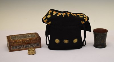 Lot 242 - Middle Eastern inlaid box, continental agate pill or patch box, Norwegian beaker and Indian gilt