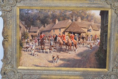 Lot 542 - Ronald (Ron) Moseley (b. 1931) - Oil on canvas - Opening Meet, Castle Combe