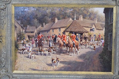 Lot 542 - Ronald (Ron) Moseley (b. 1931) - Oil on canvas - Opening Meet, Castle Combe
