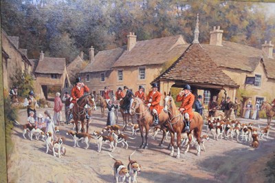 Lot 542 - Ronald (Ron) Moseley (b. 1931) - Oil on canvas - Opening Meet, Castle Combe