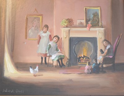 Lot 542 - Deborah Jones (1921-2012)  - Oil on board - 'The Surprise Visitor'