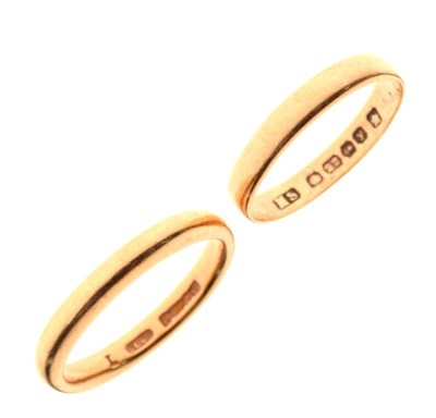 Lot 25 - Two 22ct gold wedding bands, 6.5g gross