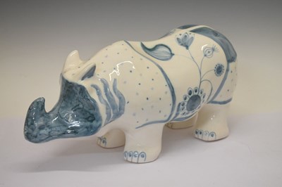 Lot 387 - Rye pottery attr. model of a rhino