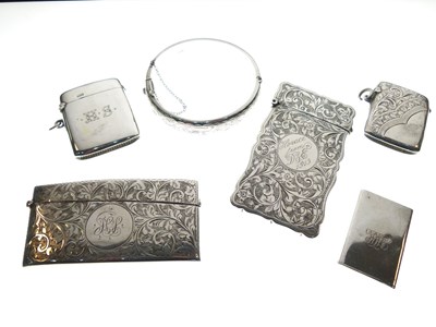 Lot 143 - George V silver card case and cigarette case and mixed group of silver