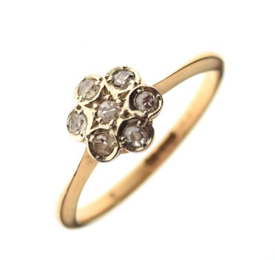 Lot 7 - Yellow metal (18ct) and diamond flowerhead cluster ring