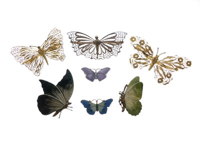 Lot 105 - Four enamel butterfly brooches, etc