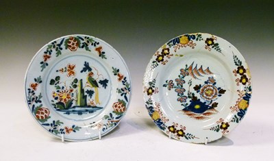 Lot 380 - Two 18th Century polychrome delft plates