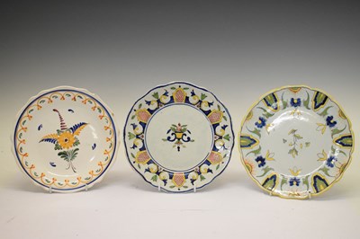 Lot 409 - Three Continental faience polychrome plates