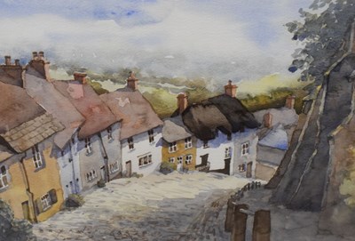 Lot 465 - Bryan Pickard (b.1936) - Watercolour - Gold Hill, Shaftesbury