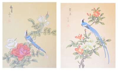 Lot 439 - Pair of Japanese watercolour on silk picture