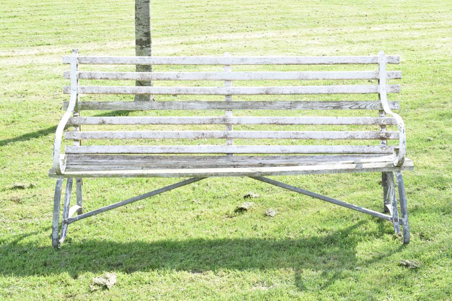 Lot 668 - Three seater white painted wooden garden bench