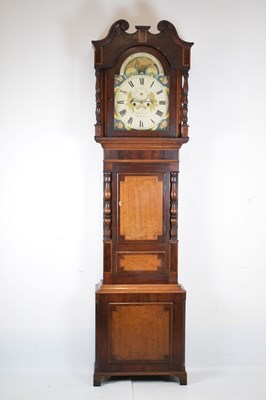 Lot 496 - Victorian oak and mahogany-cased 8-day painted dial longcase clock, R. Roberts of Bangor