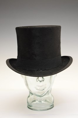 Lot 231 - Early 20th Century leather hatbox and top hat