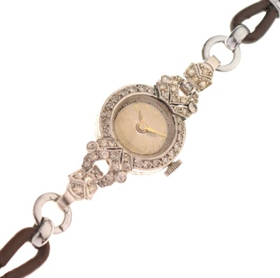 Lot 119 - Lady's platinum and diamond wristwatch