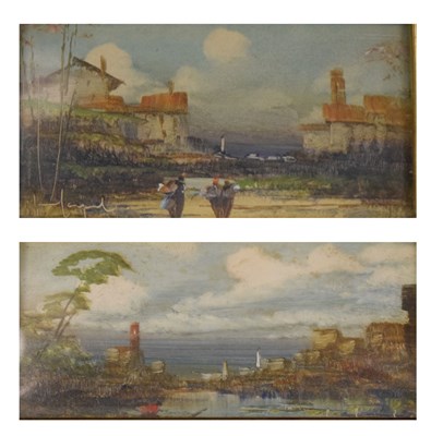 Lot 449 - Lucio Cargnel (1903-1998) - Pair of oils - Continental rural and harbour scenes