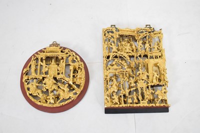 Lot 436 - Chinese carved and gilded softwood rectangular panel, etc