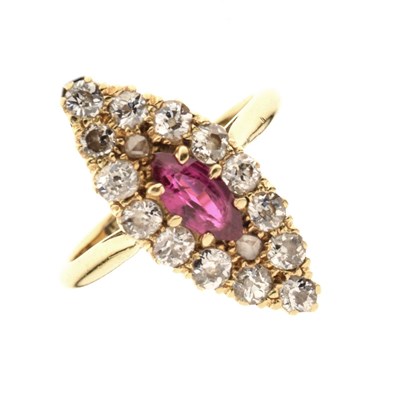 Lot 21 - Diamond and ruby marquise cluster ring