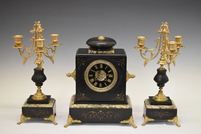 Lot 511 - French black slate clock garniture