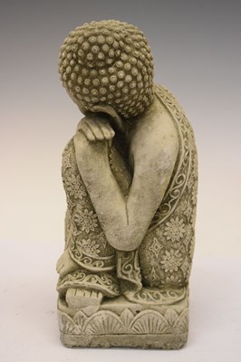 Lot 685 - Three reconstituted South East Asian style garden ornaments and plaque