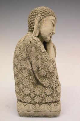 Lot 685 - Three reconstituted South East Asian style garden ornaments and plaque
