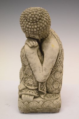Lot 685 - Three reconstituted South East Asian style garden ornaments and plaque