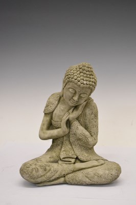 Lot 685 - Three reconstituted South East Asian style garden ornaments and plaque