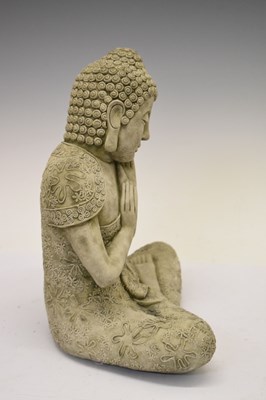 Lot 685 - Three reconstituted South East Asian style garden ornaments and plaque