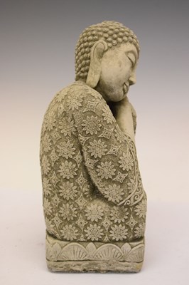 Lot 685 - Three reconstituted South East Asian style garden ornaments and plaque