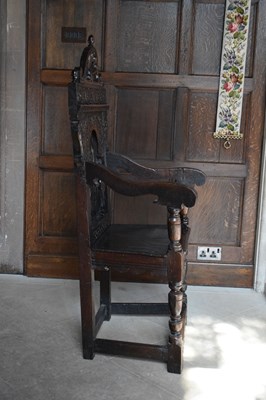 Lot 1 - Charles I panel-back open armchair, South West Yorkshire circa 1630