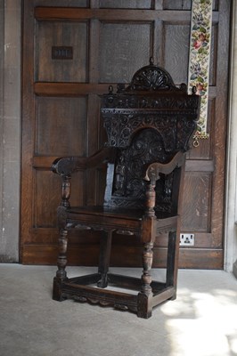 Lot 1 - Charles I panel-back open armchair, South West Yorkshire circa 1630