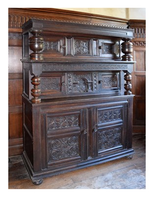 Lot 14 - Early 17th Century English carved oak three-tier ‘court’ cupboard