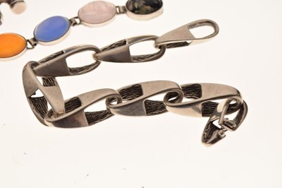 Lot 90 - Silver cabochon-set bracelet, two stone set rings